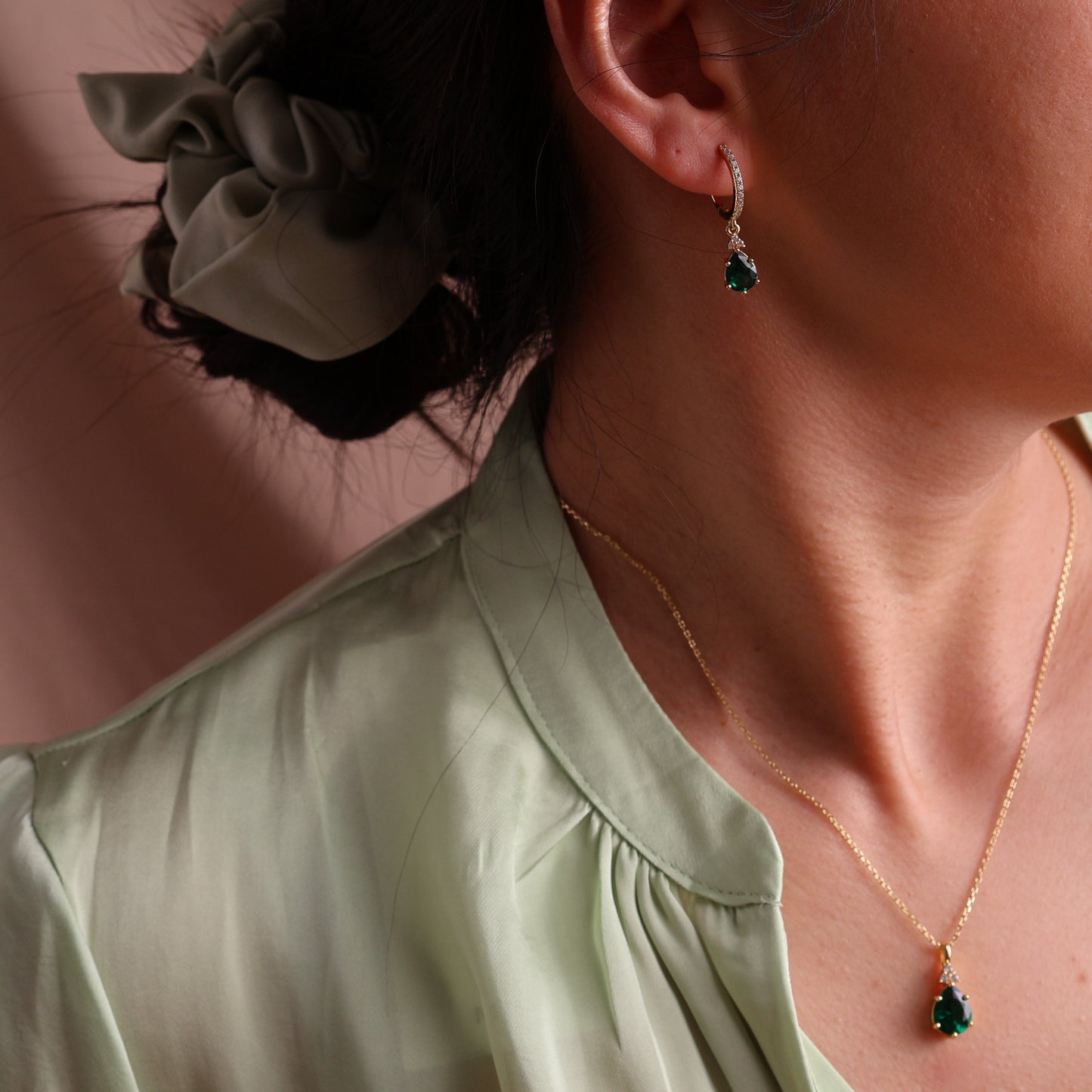Layla Emerald Green Necklace 14K Gold Vermeil