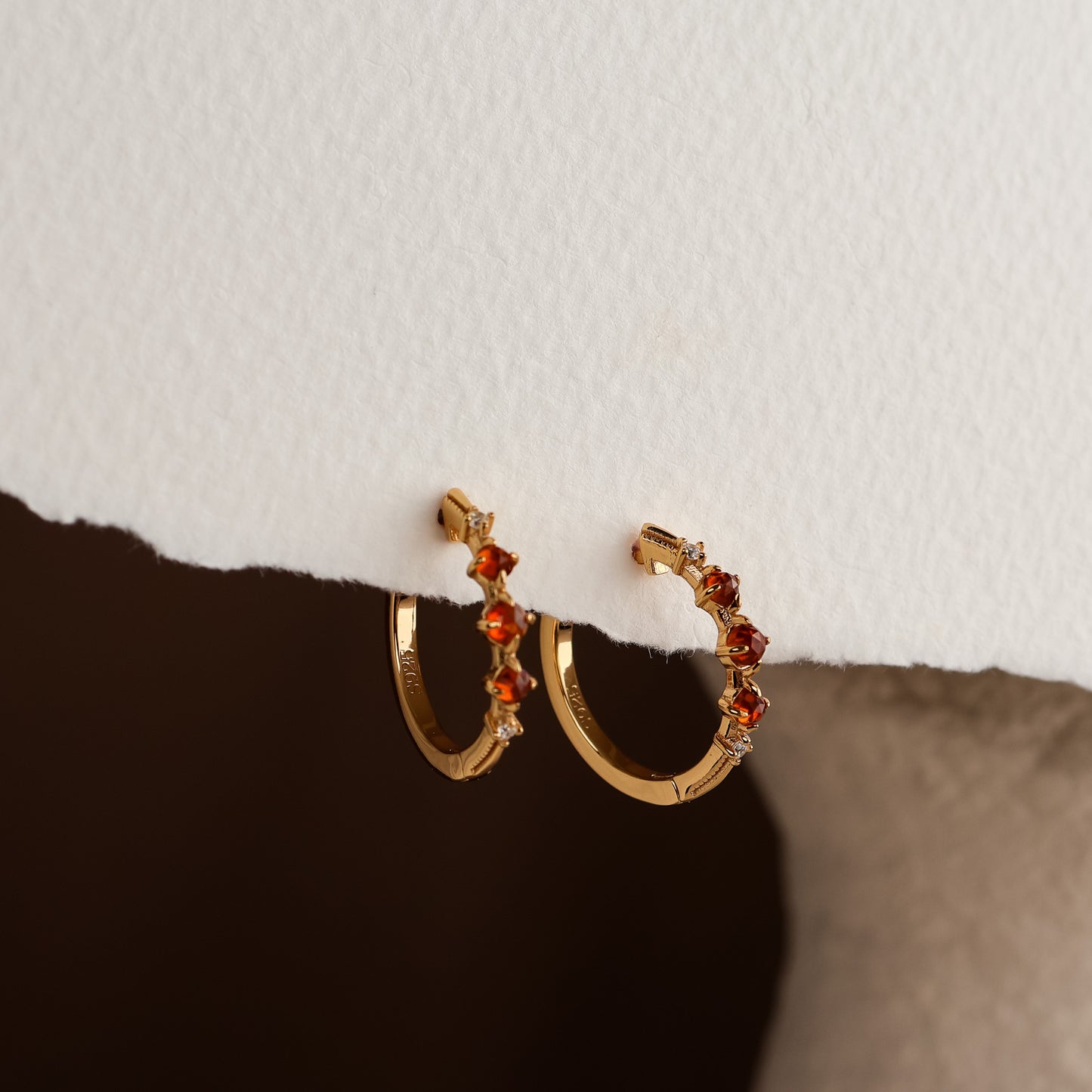 Gracie Natural Garnet Hoop Earrings 14K Gold Vermeil