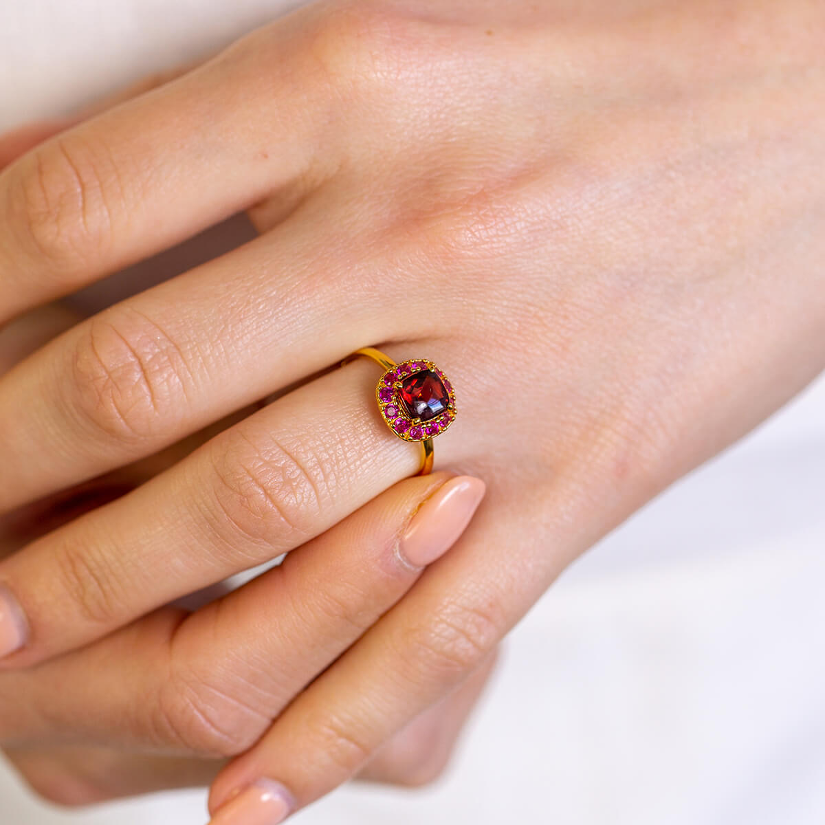 DEVOTION Garnet and Ruby Halo Ring