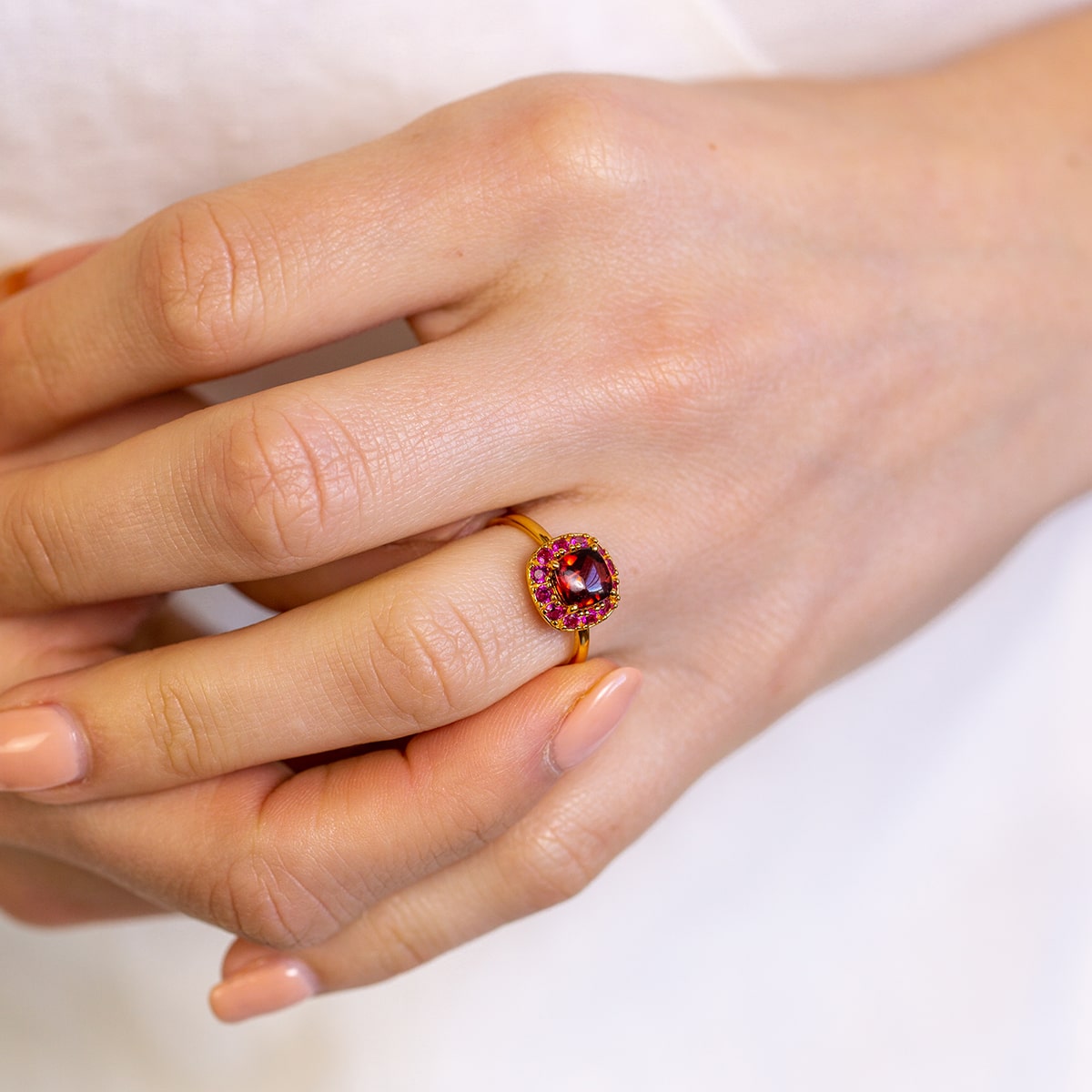 DEVOTION Garnet and Ruby Halo Ring