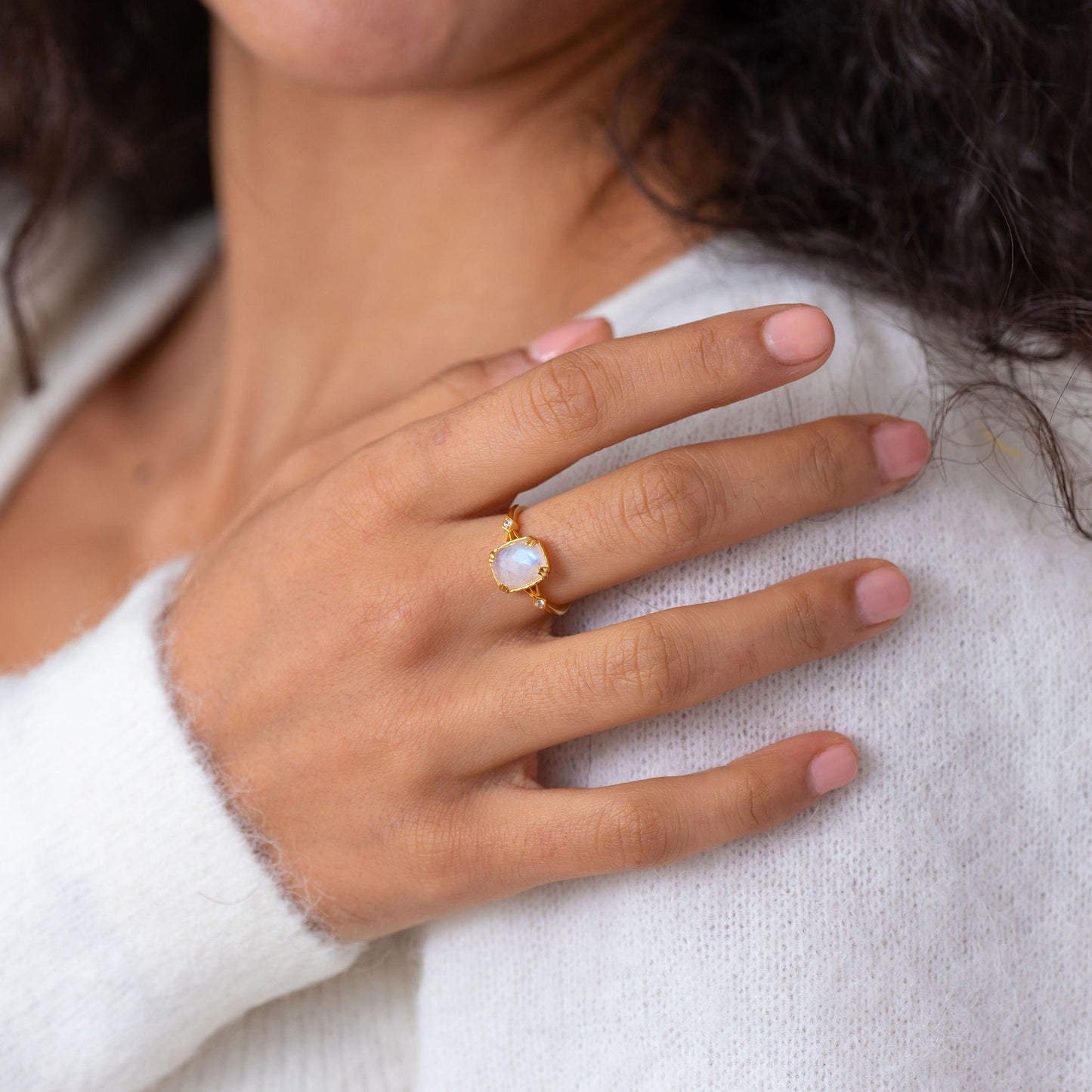 Solid Gold Cleopatra Moonstone Art Deco Ring