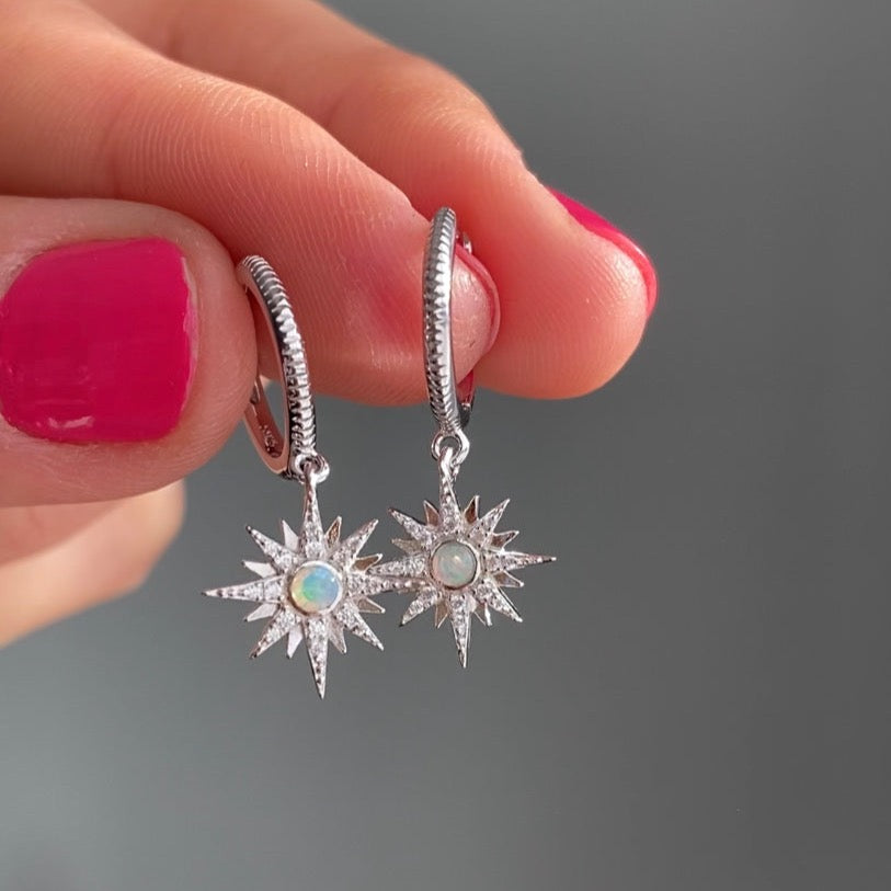 Starburst Gold Opal Earrings - 14K Gold Vermeil